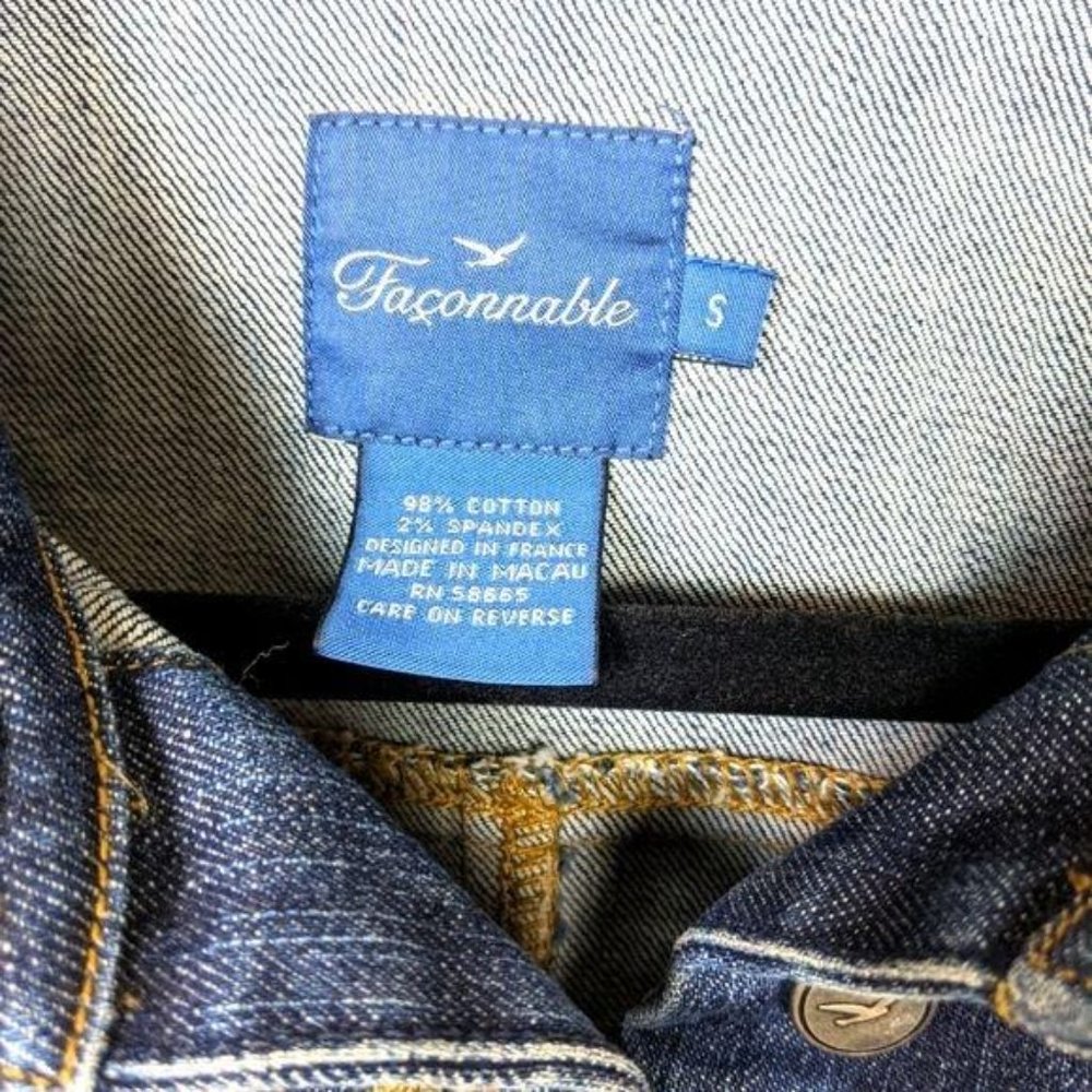 Faconnable Puffed Sleeve Denim Jacket Dark Wash S - Picture 8 of 9